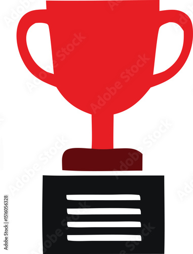 A simple red trophy with a black plaque displaying an achievement