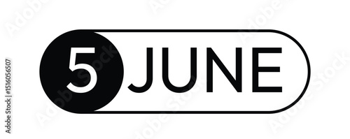 Black and White Rounded Rectangle with "5 JUNE" Text, Ideal for Date Representation