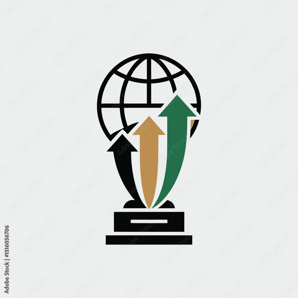 Obraz premium Global business growth concept illustration with arrows globe symbol for international marketing and worldwide strategy