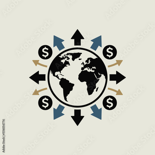 Global financial markets vector illustration representing worldwide economic activity and international trade with currency transactions