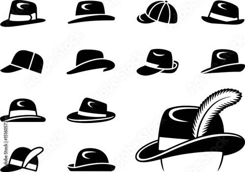 Collection of black and white hat icons