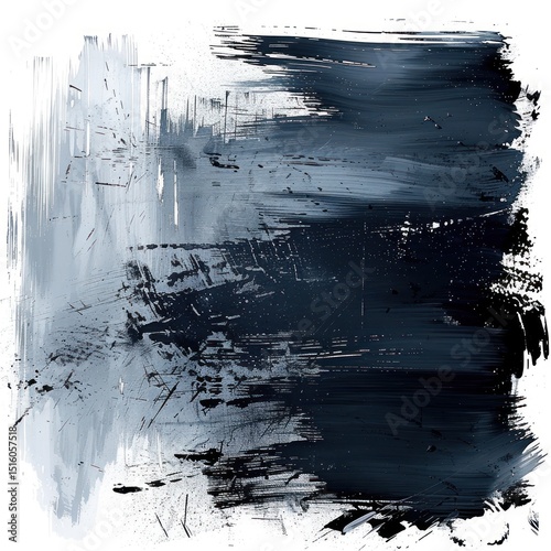 Abstract painting, dark brushstrokes,  gray and black, on white background photo