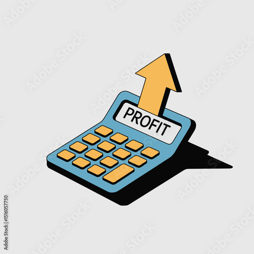 Abstract vector illustration depicting increasing profit concept represented by a calculator with an upward arrow symbolizing business growth and financial success.
