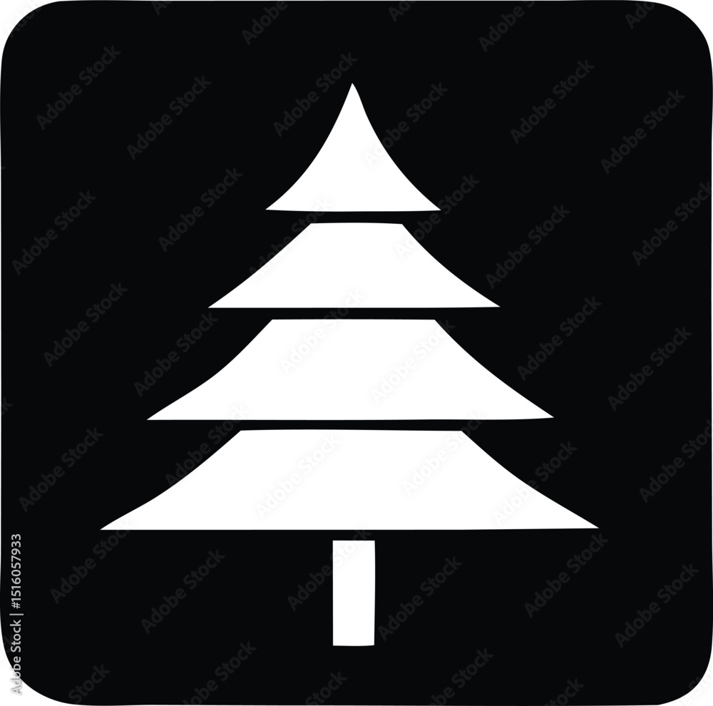 Fototapeta premium Simple white pine tree icon on black square background for nature designs