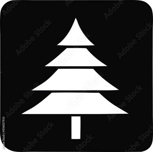 Simple white pine tree icon on black square background for nature designs