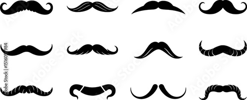 Collection of twelve mustache silhouettes