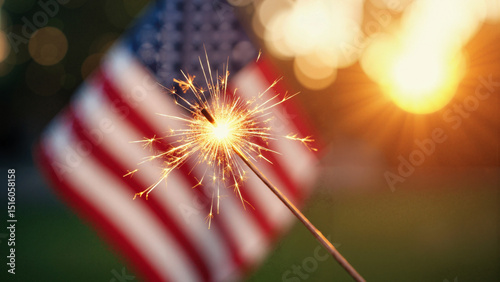 Wallpaper Mural Vibrant Sparkler Illuminating American Flag in Sunlit Backyard - Ideal for Fourth of July Promotions and Celebratory Campaigns Torontodigital.ca