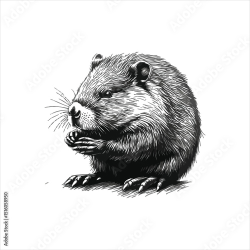 Realistic Beaver Sketch Detailed Wildlife Drawing