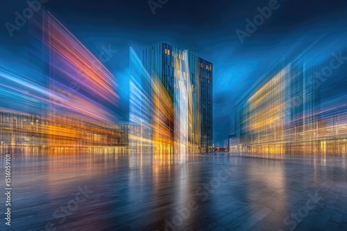 Abstract Cityscape at Night with Vibrant Light