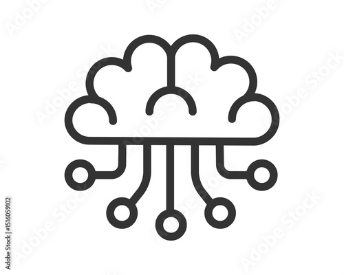 Clean line art icon symbolizing artificial intelligence, combining a brain and cloud computing. Perfect for tech, data science, innovation, and future concepts.