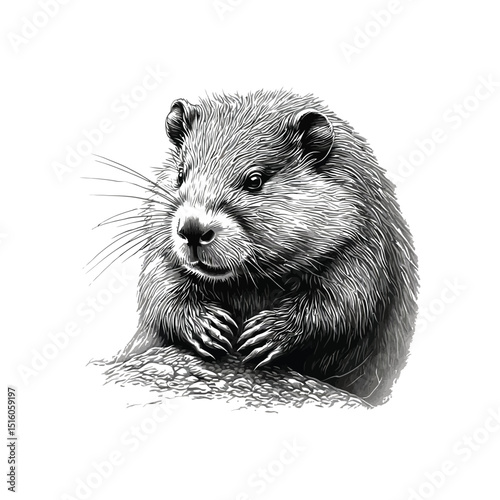 Realistic Beaver Sketch Detailed Wildlife Drawing