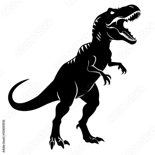 Roaring Tyrannosaurus Rex Line Art – Black and White Dinosaur Illustration for Coloring and Education.
