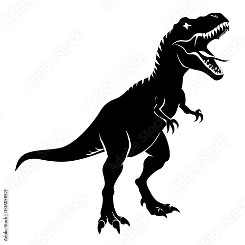 Roaring Tyrannosaurus Rex Line Art – Black and White Dinosaur Illustration for Coloring and Education.
