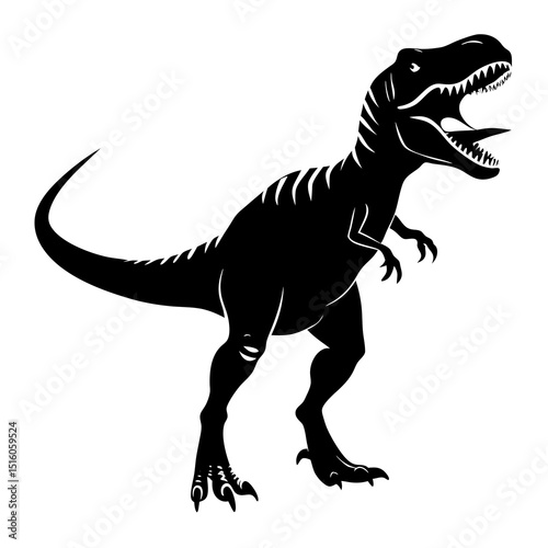 Roaring Tyrannosaurus Rex Line Art – Black and White Dinosaur Illustration for Coloring and Education.