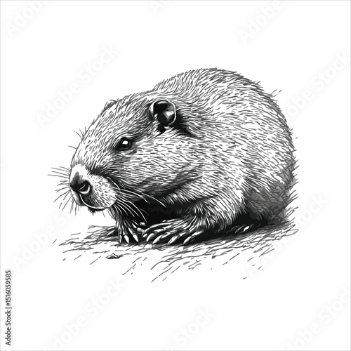 Realistic Beaver Sketch Detailed Wildlife Drawing