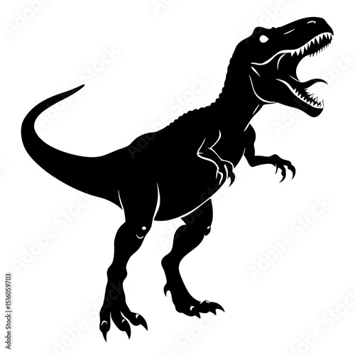 Roaring Tyrannosaurus Rex Line Art – Black and White Dinosaur Illustration for Coloring and Education.