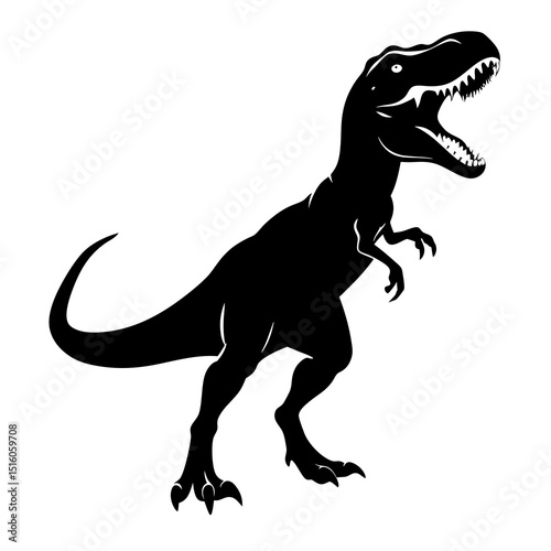 Roaring Tyrannosaurus Rex Line Art – Black and White Dinosaur Illustration for Coloring and Education.