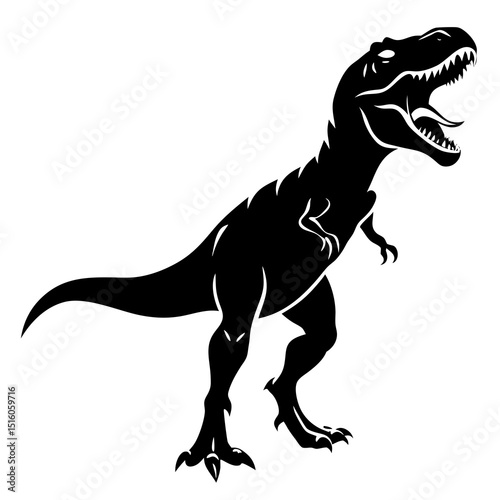Roaring Tyrannosaurus Rex Line Art – Black and White Dinosaur Illustration for Coloring and Education.