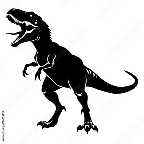 Roaring Tyrannosaurus Rex Line Art – Black and White Dinosaur Illustration for Coloring and Education.