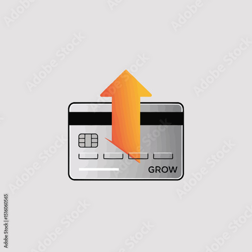 Financial growth concept represented with a credit card and ascending arrow symbolizing increased transactions and financial gains in a modern vector design