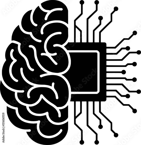 Human brain connected to microchip ai technology