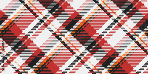 Classic plaid pattern in warm hues. Seamless textile design featuring intersecting lines. Ideal for backgrounds, fashion,  festive themes. Versatile texture.