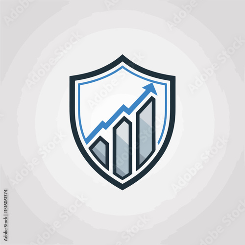 Financial growth and protection emblem depicting rising sales bar chart and safeguard shield symbol vector illustration