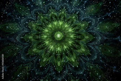Abstract Mandala Green Peacock Pattern Background. Generative AI