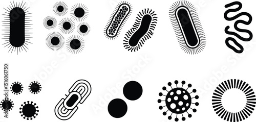 Microscopic bacteria viruses germs microbes icons