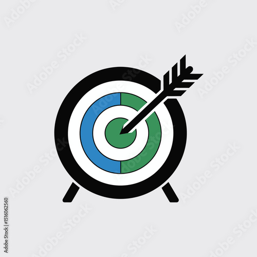 Vector illustration of a target with an arrow depicting achievement success strategy and goals on a white background representing precision