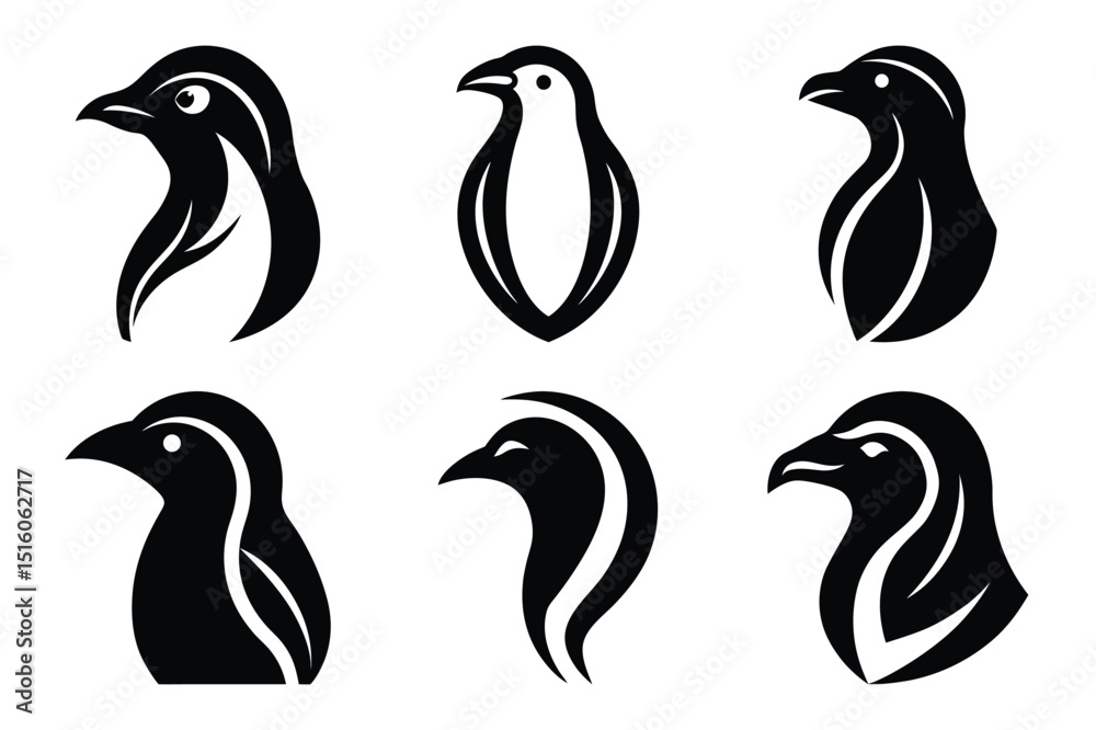 Fototapeta premium Minimal Penguin Head Silhouette Collection for Creative Design