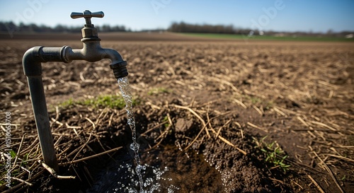 Wallpaper Mural Water Flowing From Outdoor Tap to Dry Field, Agriculture Concept Torontodigital.ca