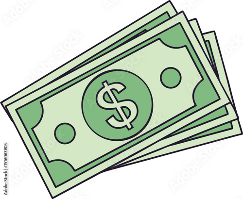 Stack of Cartoon Dollar Bills – Green Money Currency Cash Vector Illustration