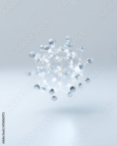 Minimalist glowing neural network node floating in a serene space