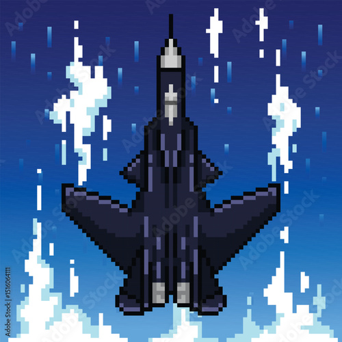 Pixel art fighter jet illustrations vector element