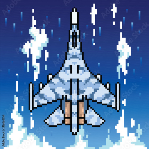 Pixel art fighter jet illustrations vector element