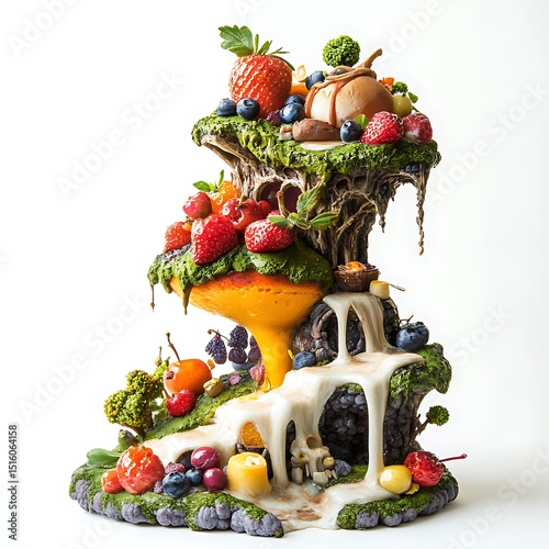 A whimsical, edible landscape of fruits and sweets. photo