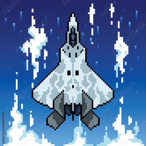 Pixel art fighter jet illustrations vector element