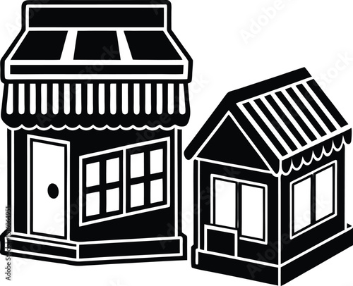 A simple illustration of two small shops with awnings