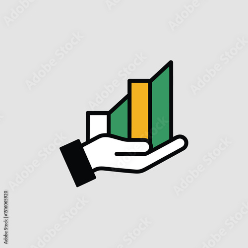 Hand holding business growth charts representing financial success and investment in the form of a colorful vector graphic.