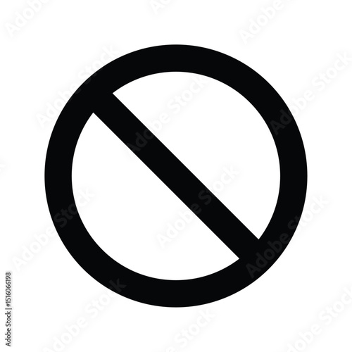Prohibition icon, No entry symbol, Forbidden sign graphic, Black circle with diagonal line, Restriction vector icon, Ban sign silhouette, Warning prohibition mark, vector illustration.