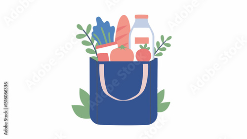 Sustainable Shopping Eco Friendly Tote Bag Filled with Fresh Produce Bread and Milk for a Healthy Lifestyle
