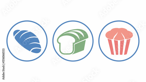Bakery Delights Croissant Bread Loaf and Cupcake Icons Delicious Pastries Food Illustrations Baking Graphics