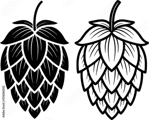 Two black and white hop cones illustration