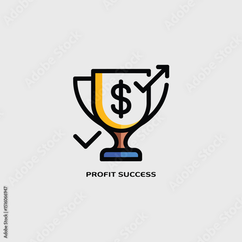 Financial success icon illustrating profit growth and achievement with a trophy concept and dollar sign symbolizing business prosperity and investment return