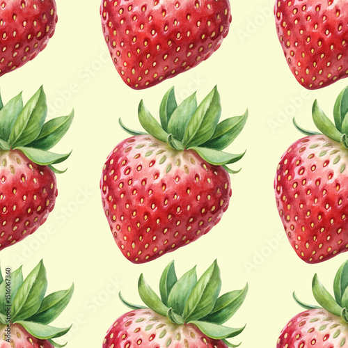Watercolor Strawberry Hand Painted  Seamless Vector Pattern