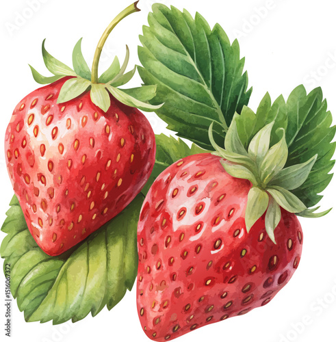 Strawberries Hand Painted Watercolor Botanical Vector Illustration