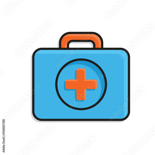 Medical icons. First aid. First aid kit with white cross. prevention, health, diagnosis. isometric design style