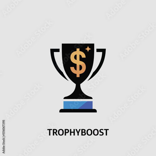 Illustration of a trophy featuring a dollar sign representing financial success and achievement on a clean white background the vector depicts winning goals