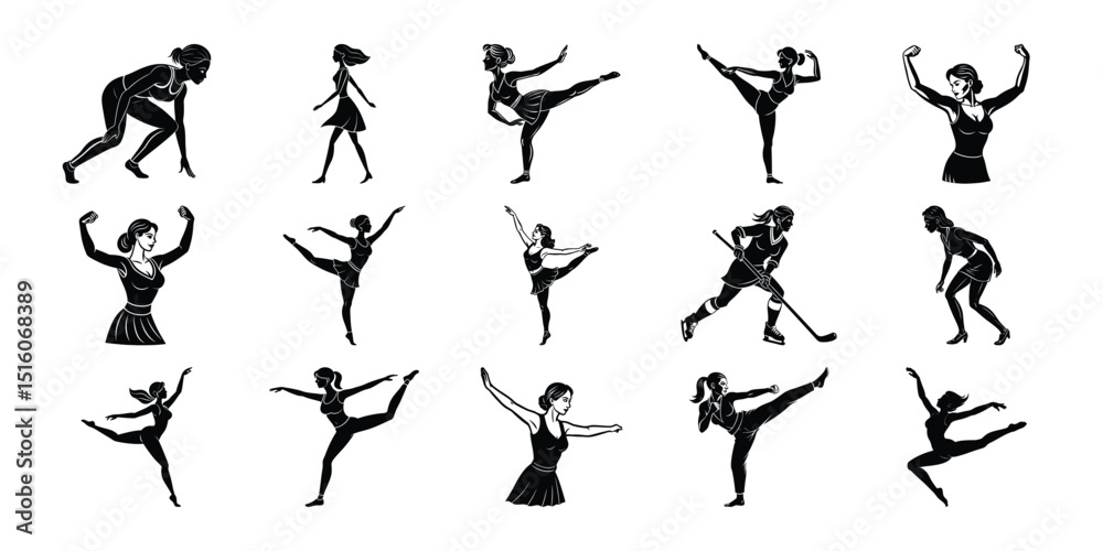 Fototapeta premium Collection of Silhouette vector bundles Depicting Dance and Sports Positions.